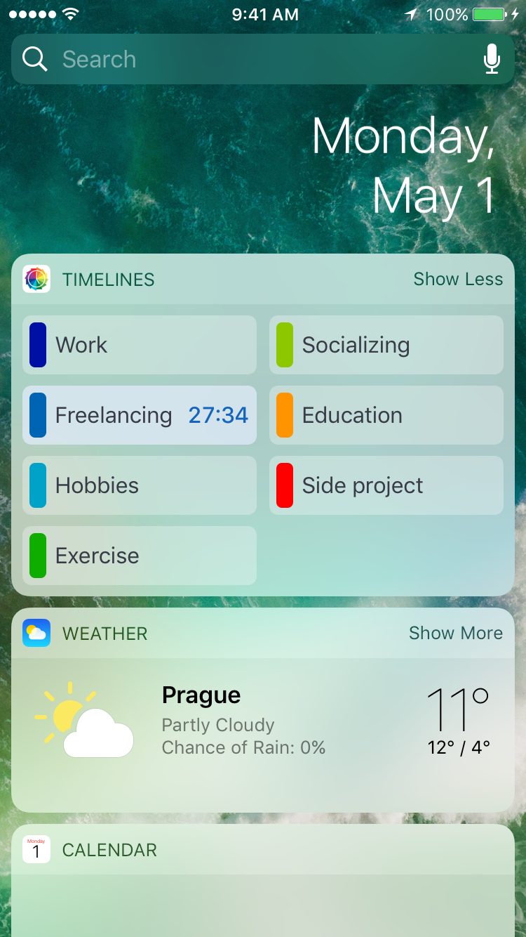 Timelines app screenshot Today widget